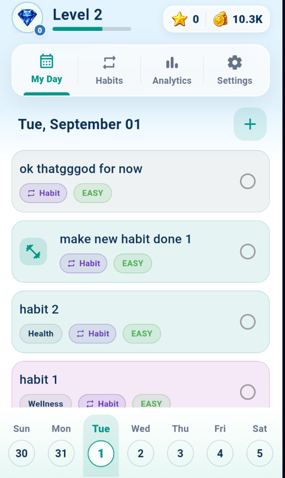 Routine Plus My Day screen showing tasks and habits